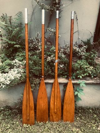 Vintage Wooden Boat Oars,  Two Pairs (four Paddles) Originally From 1950s Folbot