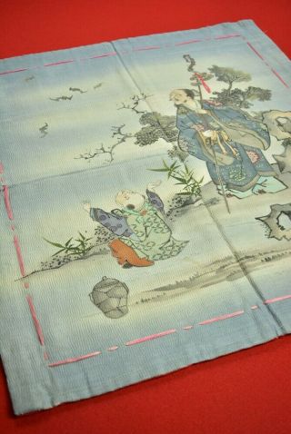 Xe82/260 Vintage Japanese Fabric Silk Antique Patch Kusakizome Handwriting 27 "