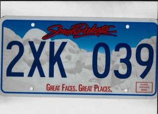 South Dakota Passenger License Plate " 2xk 039 "