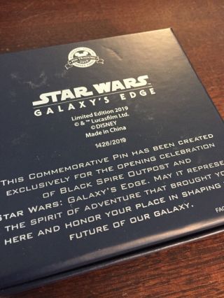 Limited Edition Numbered Disneyland Star Wars Galaxys Edge Grand Opening Pin 3