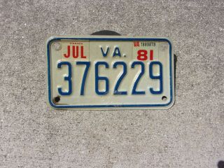 Virginia 1981 Motorcycle License Plate 376229