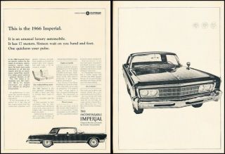 1966 Chrysler Imperial 2 - Page Vintage Advertisement Print Art Car Ad J501