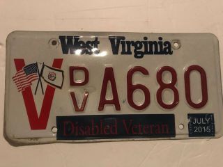 2015 West Virginia Disabled Veteran License Plate.  Dva680