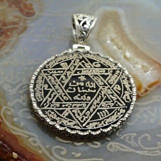 925 Sterling Silver Black Onyx Talisman Pendant Seal Of Solomon Unique Handmade