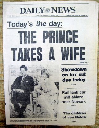 2 1981 Newspapers British Prince Charles Marries Diana Spencer In Royal Wedding