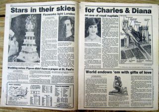 2 1981 newspapers British PRINCE CHARLES MARRIES DIANA SPENCER in ROYAL WEDDING 2