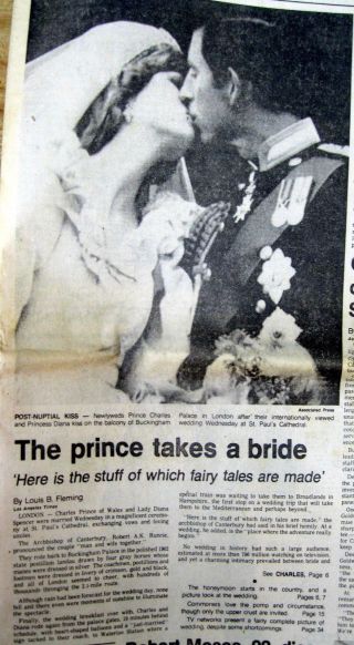 2 1981 newspapers British PRINCE CHARLES MARRIES DIANA SPENCER in ROYAL WEDDING 3