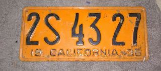 1936 Black On Orange California License Plate