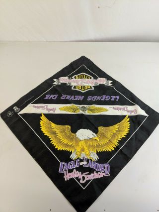 Vtg Harley Davidson Bandana The Eagle Has Landed Made In Usa 50/50 Legends Never