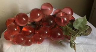 Vintage Large Lucite Cluster Raspberry Pink Acrylic Resin Grapes - 13” Long