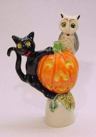Adrian Pottery Pie Bird Vent/funnel Halloween Jack - O - Lantern Black Cat & Owl