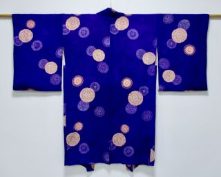 Japanese Kimono Silk Antique Long Haori / Purple / Vintage Silk Fabric /289