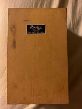 Vintage Monolux Quality Microscope 100x - 750x No.  6030 W/ Wooden Case