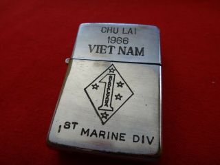 Vietnam War Year 1966 Zippo Lighter " Chu Lai 1966 Vietnam ",  Usmc 1st Marine Div.