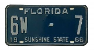 Vintage Florida 1966 Palm Beach County License Plate,  Single Digit Number,  7