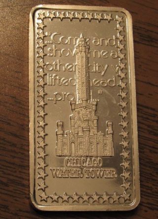 1975 Chicago Water Tower 1 Troy Oz.  999 Fine Silver Bar Il Illinois
