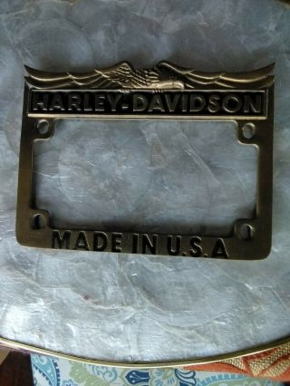 Vintage Harley Davidson Made In Usa Solid Brass License Plate Frame 1981
