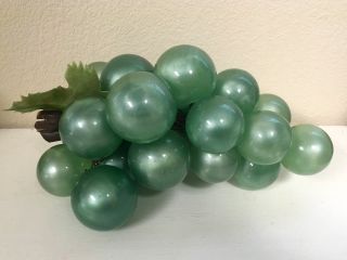 Retro,  Mid - Century Green Satin Resin,  Acrylic Lucite Grape Cluster W/driftwood