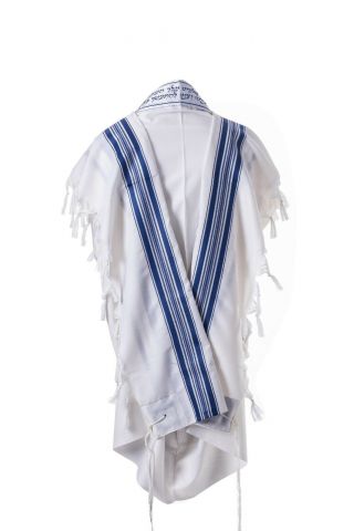 Jewish Tallit Prayer Shawl 100 Wool (51 " X 73 ") Blue & Silver Strips Kosher