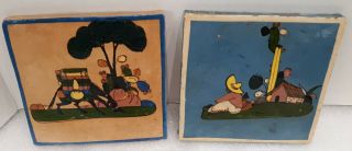 2 Old Tlaquepaque Mexico Tiles,  Donkey W/ Backpack,  Man With Sumbrero & House