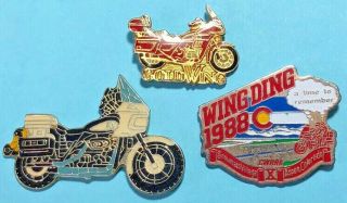 3 Touring Motorcycle Pins - Gold Wing - 