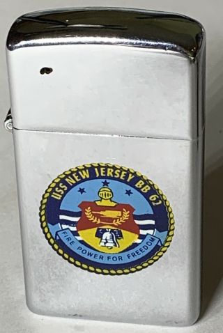 1968 Slim Zippo Lighter Uss Jersey T&c South Vietnam - 2 Sided