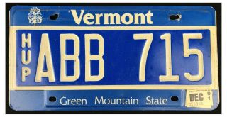 Vermont 1991 Highway Use Trucking Permit License Plate Abb 715
