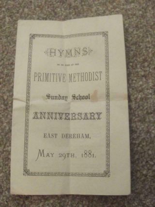East Dereham 1881 Mega Rare Primitive Methodist Sunday School Hymns Programme