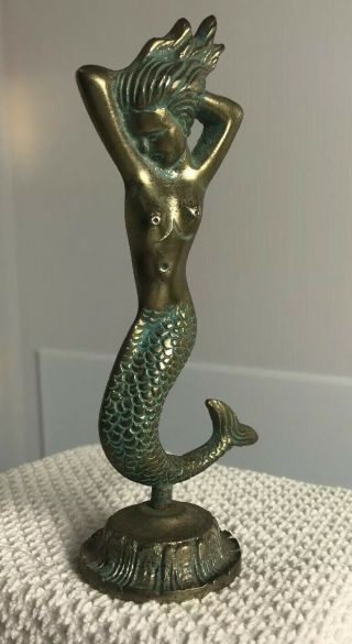 Vintage Brass Mermaid Sea Mythological Figurine Statue Russian? 6” (marked)
