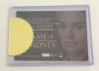 Game of Thrones Autograph Card - LENA HEADEY as Queen Cersei Lannister Gold Seal 2