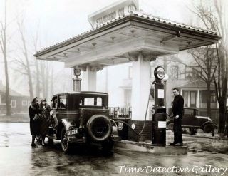 Filling Up At Standard Oil Co.  Gas Station W / Esso Pump - Vintage Photo Print