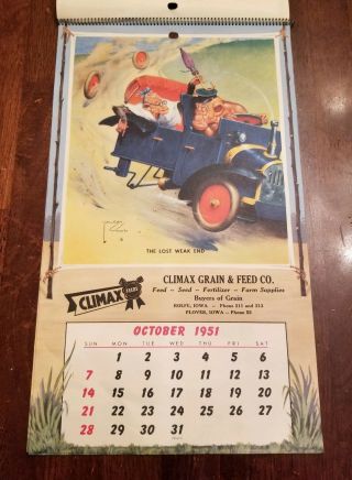 Vintage Lawson Wood Advertising Calendar Climax Grain & Feed Rolfe Plover Iowa