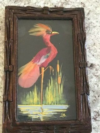 Vintage Glen F.  Bastian Mexican Folk Art Feathercraft Red Heron
