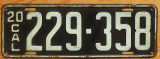 1920 California License Plate Number Tag