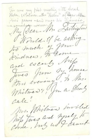 Visit Sarah Helen Whitman Edgar Allan Poe Fiancee Letter Antique Poet