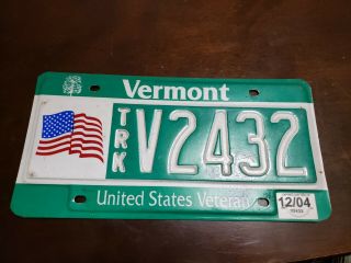 2004 Vermont Veteran License Plate Trk V2432 American Flag Truck