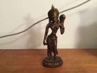 Vintage Hindu Bronze Or Brass Indian Goddess Figure Statue Hindu God