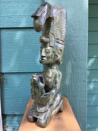 Carved Stone Aztec Mayan Inca Polynesia Figure Sculpture Totem Statue 10,  " Exc