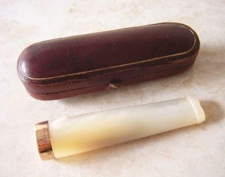 Antique Gold Rim Cigar Holder In Mother Of Pearl With Case Chester 1914