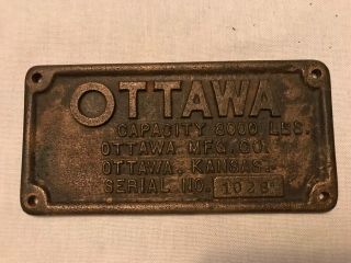 Ottawa Mfg.  Co.  Vintage Bronze Plaque,  Ottawa,  Kansas