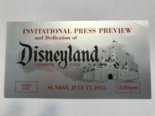 1955 Invitational Press Ticket To The Dedication Of Disneyland