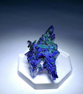 WOW RARE - Blue Azurite crystals w/Green Brochantite,  Milpillas mine Mexico 2