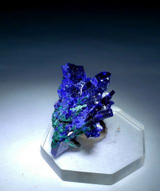 WOW RARE - Blue Azurite crystals w/Green Brochantite,  Milpillas mine Mexico 4