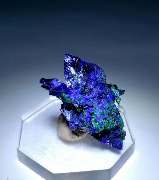 WOW RARE - Blue Azurite crystals w/Green Brochantite,  Milpillas mine Mexico 5