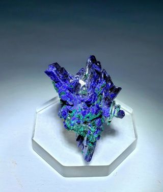 WOW RARE - Blue Azurite crystals w/Green Brochantite,  Milpillas mine Mexico 8