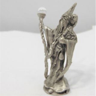 Pewter Standing Wizard with Staff with Crystal,  Owl,  Book Magic Fantasy Statue 4
