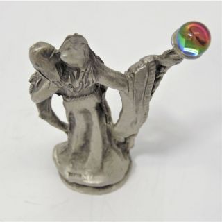 Pewter Standing Wizard with Staff with Crystal,  Owl,  Book Magic Fantasy Statue 5