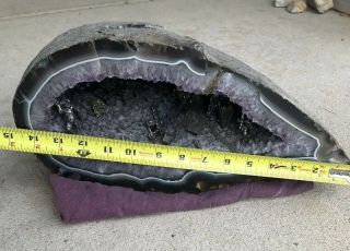 Amethyst Geode:mining Scene,  Pewter Figures,  Fools Gold,  15”x 7” Weighs:28.  4 Lbs