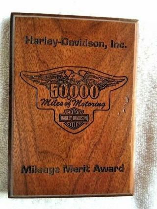 Vintage Harley Davidson 50,  000 Miles Of Motoring Wood Plaque Award