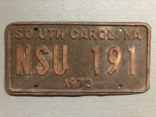 Vintage 1973 South Carolina License Plate Nsu - 191 Rustic